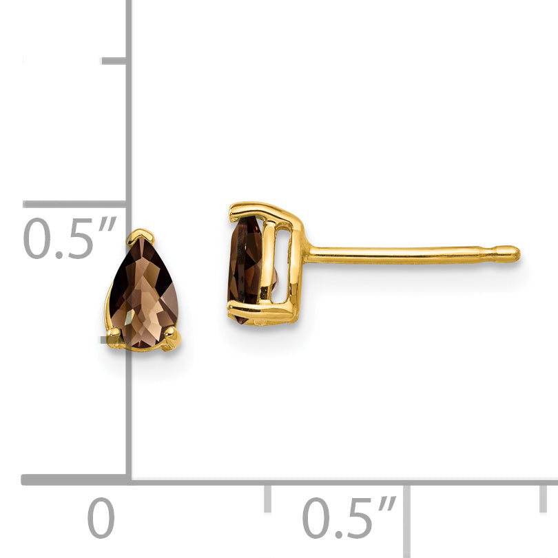 14k 5x3 Pear Checker-Cut Smoky Quartz Earrings Secondary image