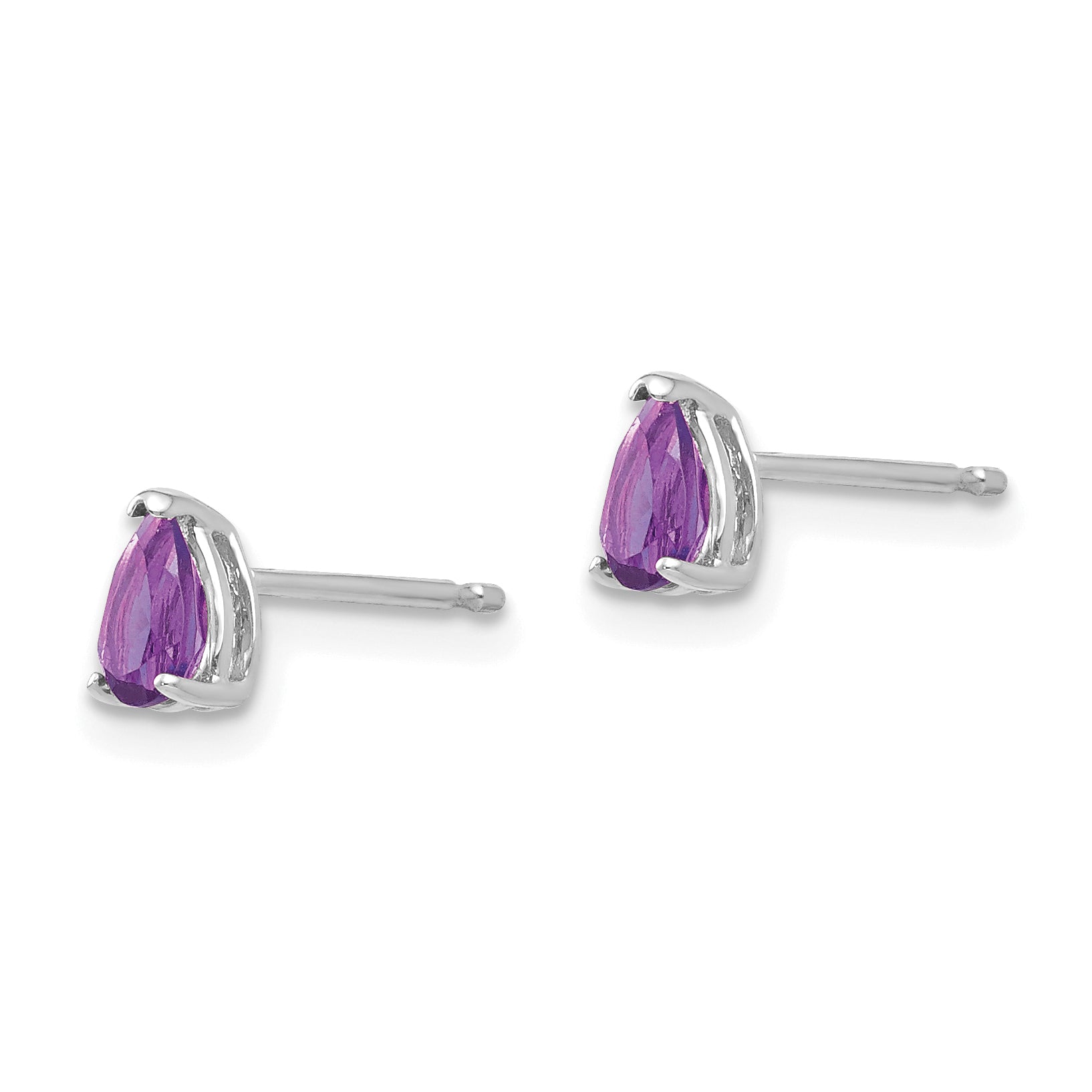 14k White Gold 5x3mm Pear Amethyst Earrings Secondary image