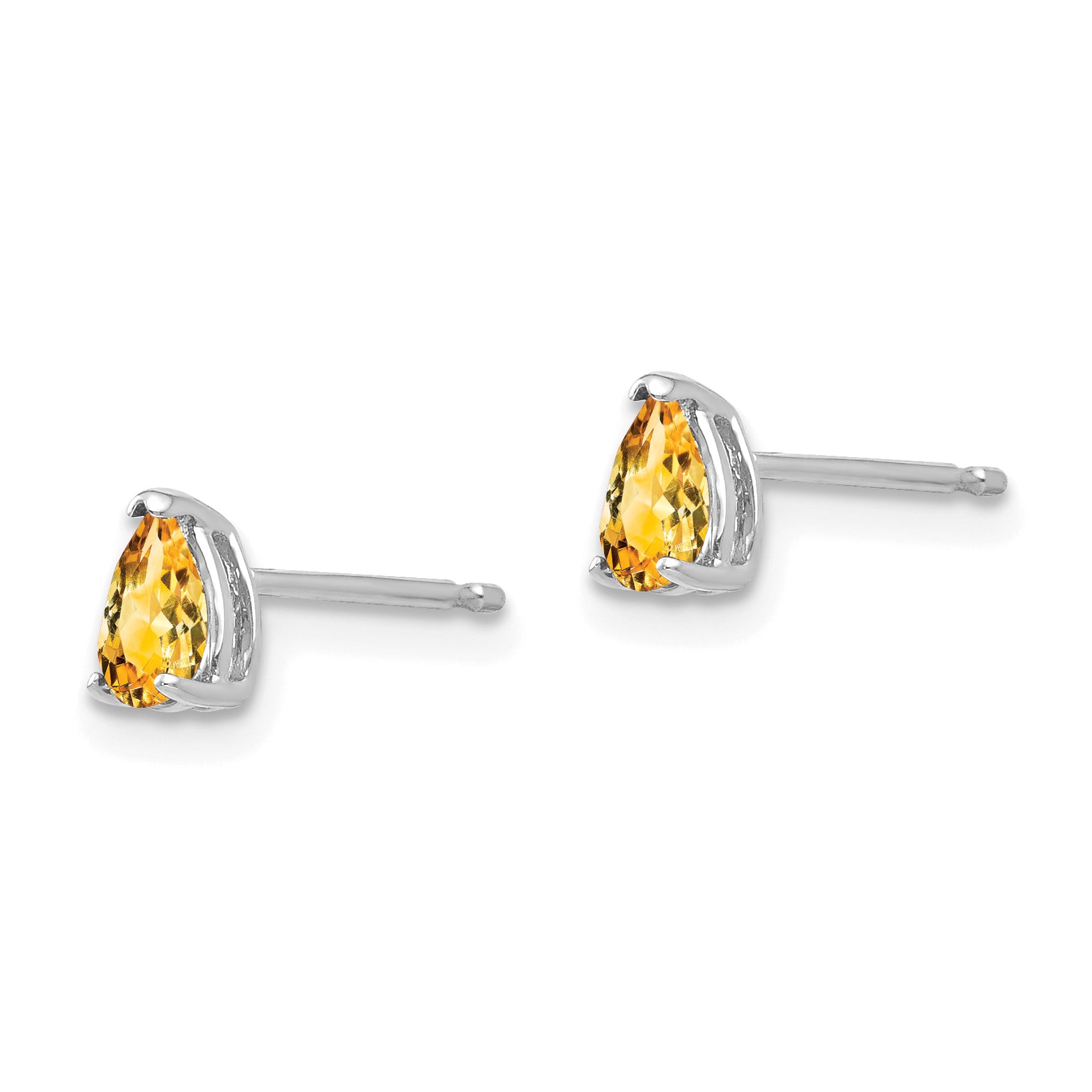 14k White Gold Citrine Pear Stud Earrings Secondary image