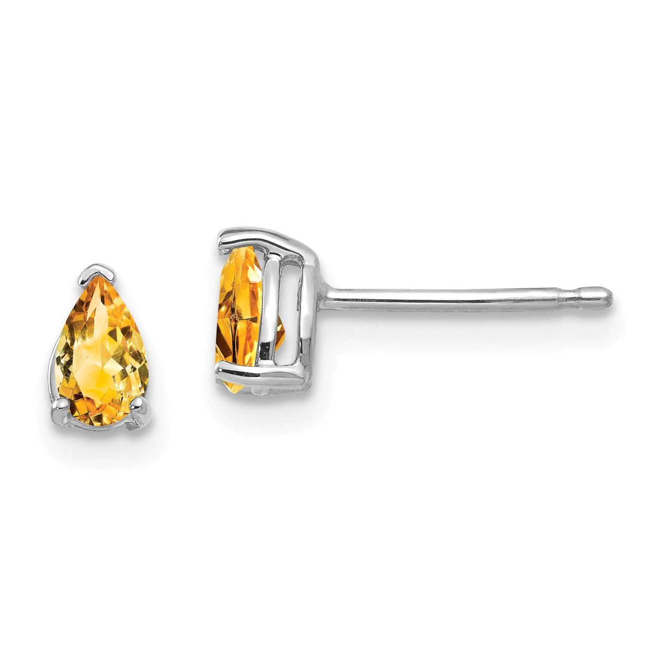 14k White Gold Citrine Pear Stud Earrings Main image