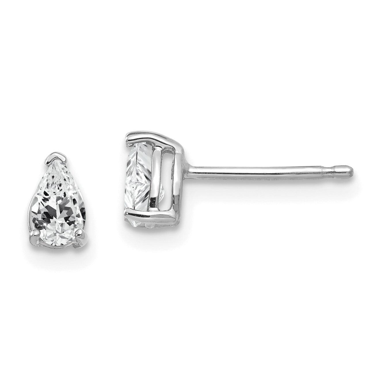 14k White Gold Cubic Zirconia pear stud earring Main image
