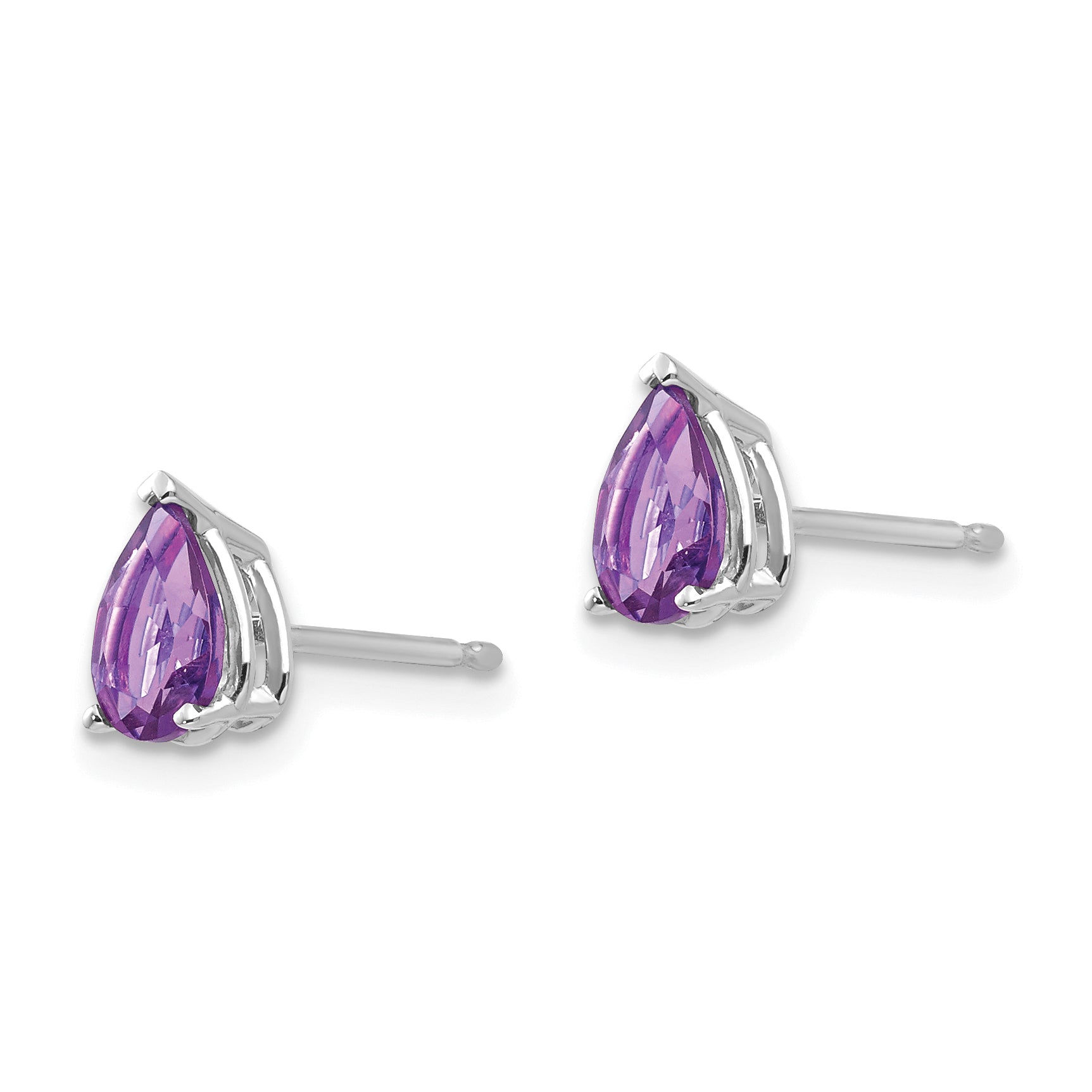 14k White Gold 6x4mm Pear Amethyst Earrings Secondary image