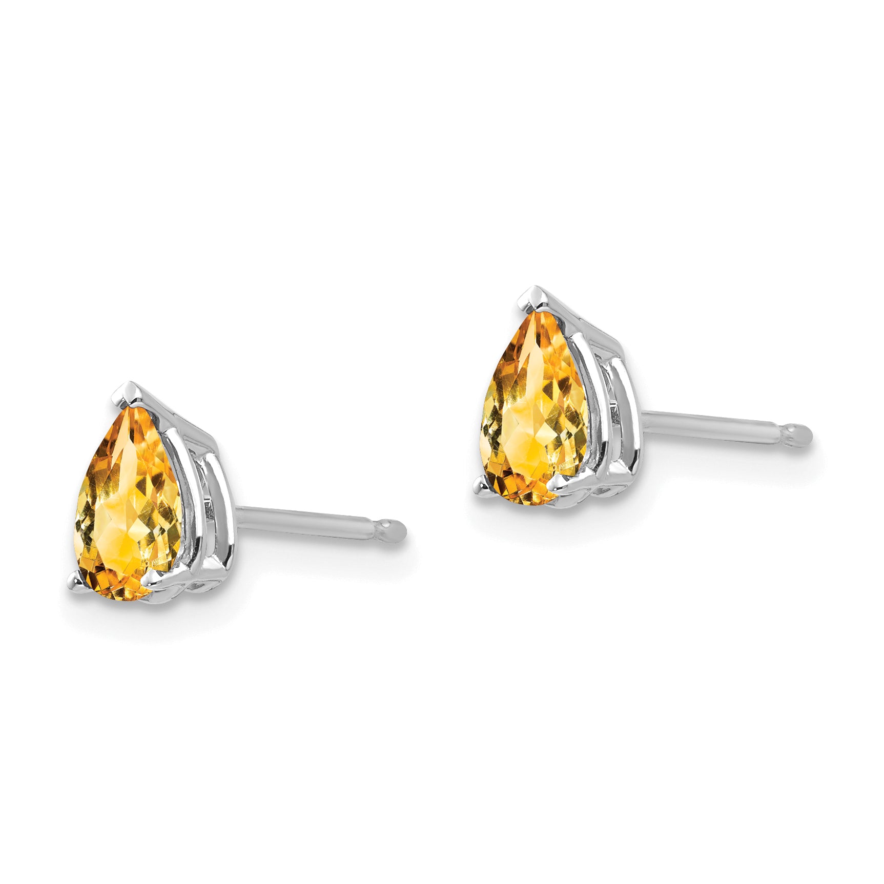 14k White Gold Citrine Pear Stud Earrings Secondary image