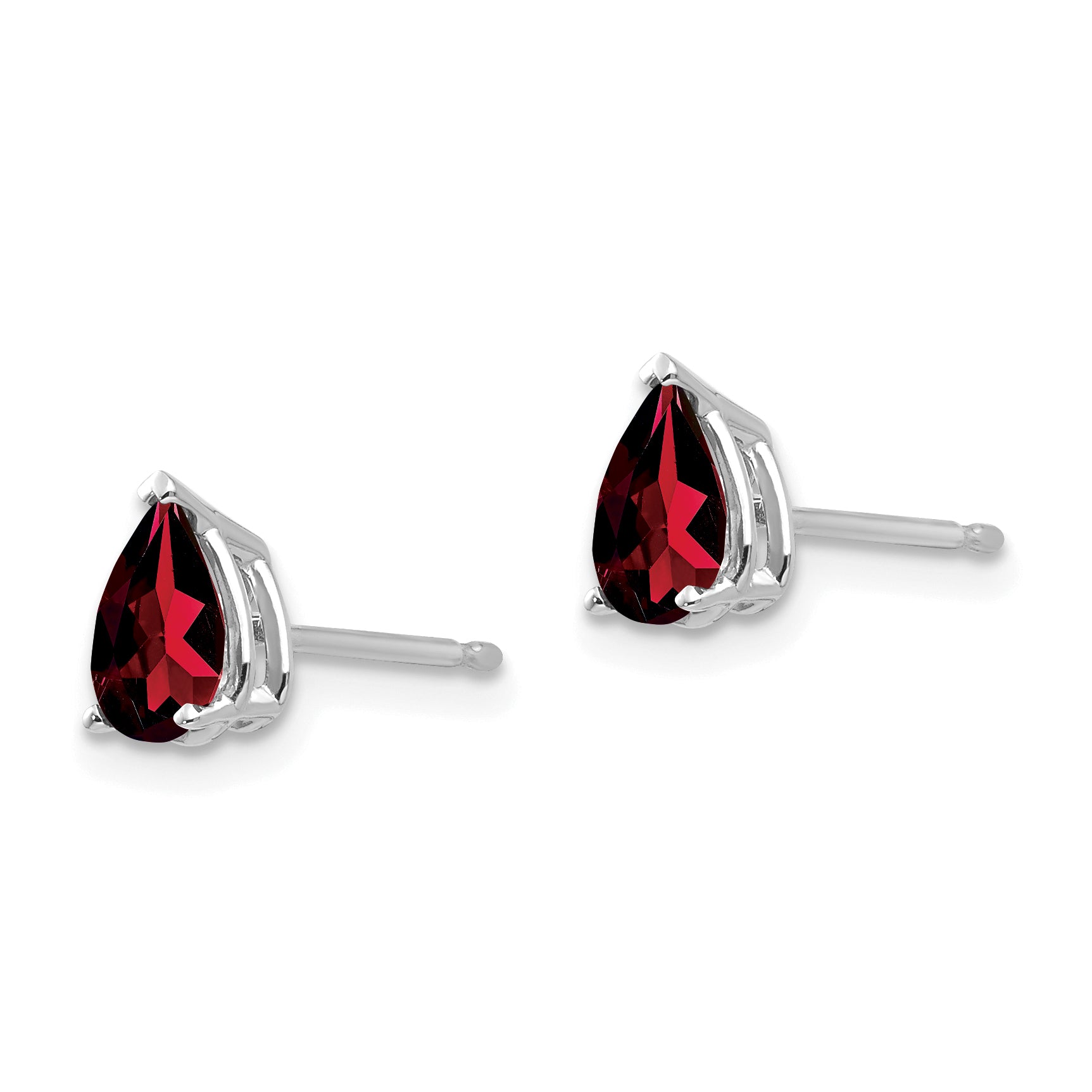 Pear Garnet Stud Earrings in 14K White Gold, 6x4mm Secondary image