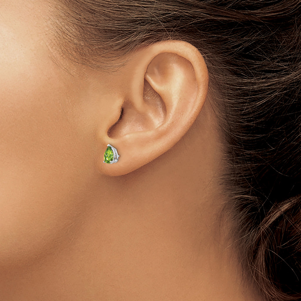 14k White Gold 6x4mm Pear Peridot Earrings