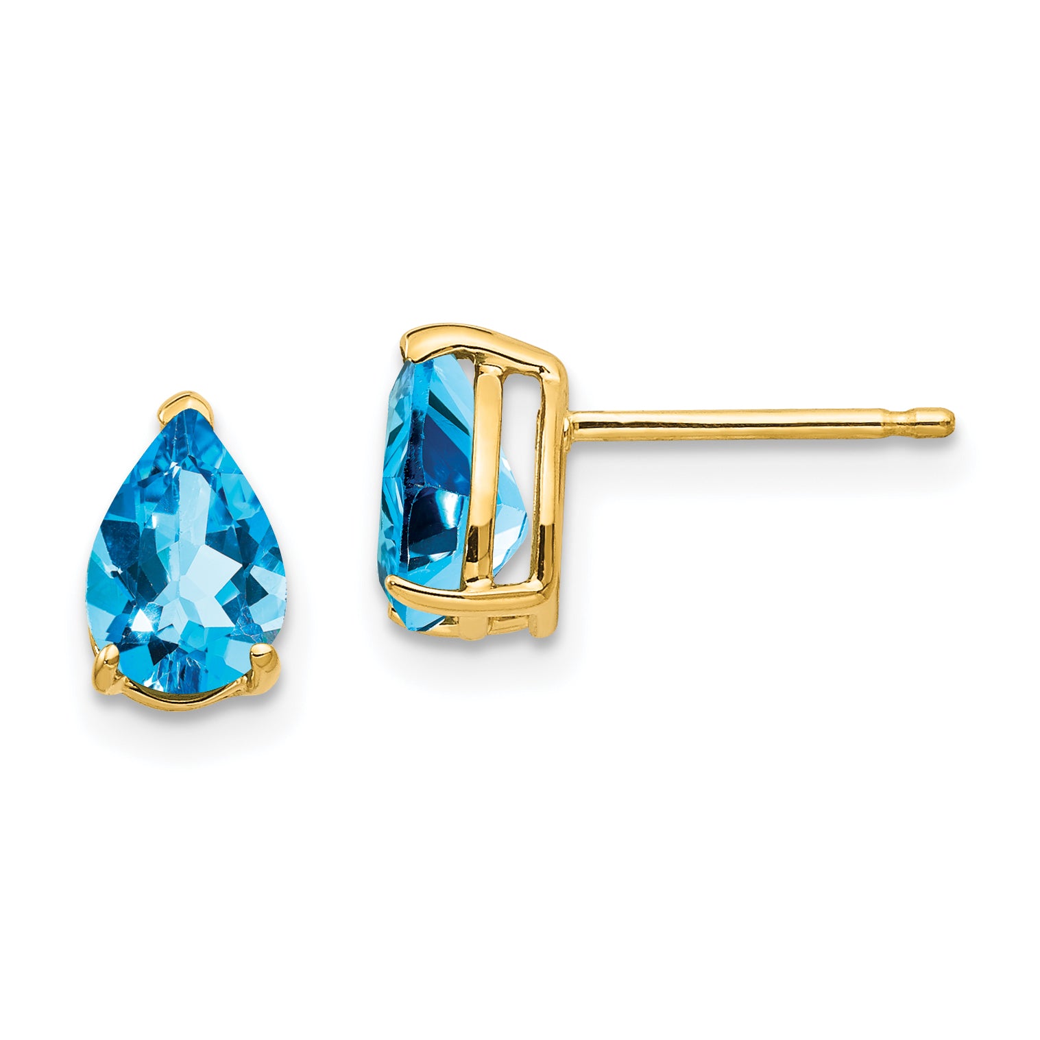 14k 7x5mm Pear Blue Topaz Earrings