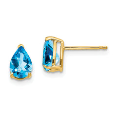 14k 7x5mm Pear Blue Topaz Earrings