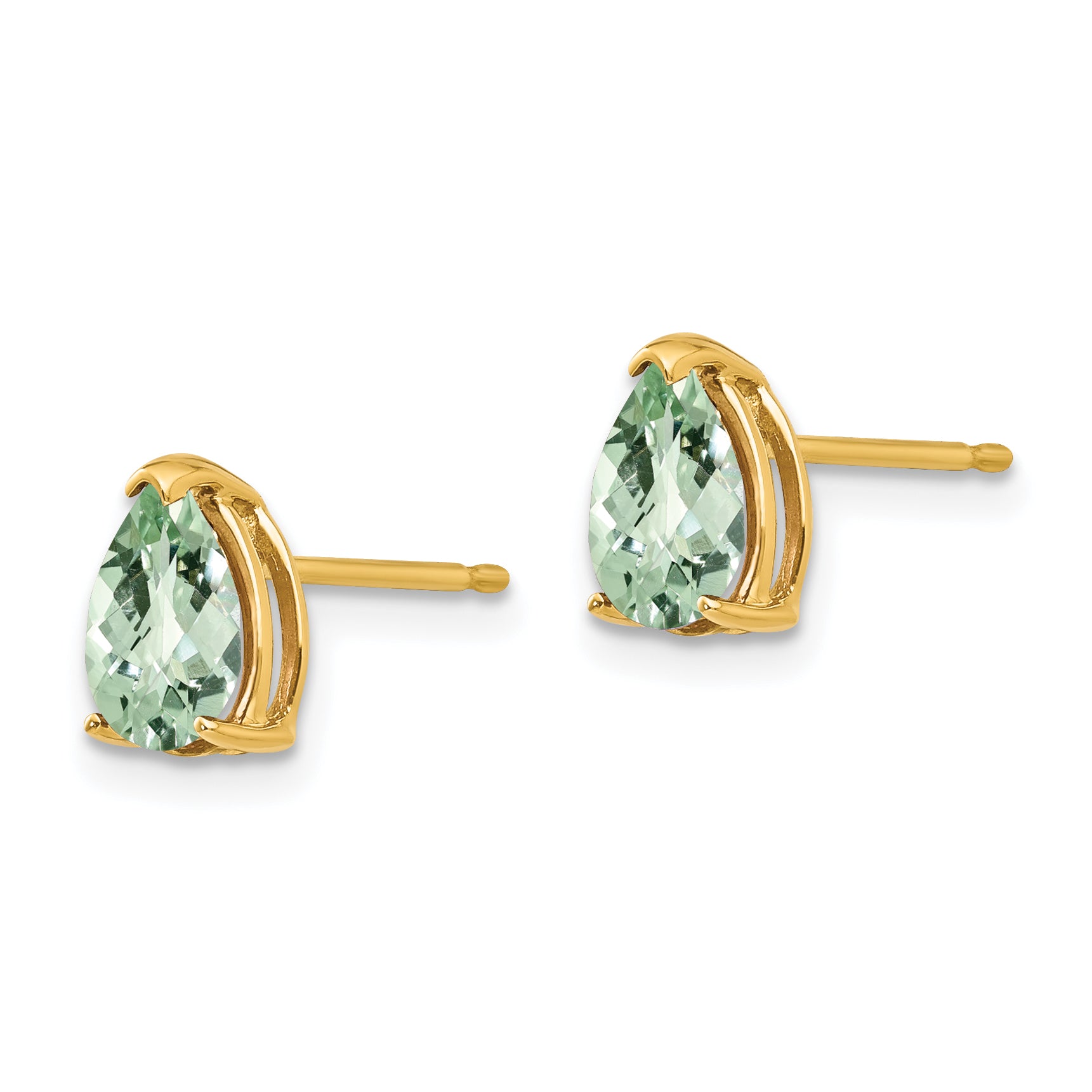 14k 7x5 Pear Checker-Cut Green Quartz Earrings Secondary image
