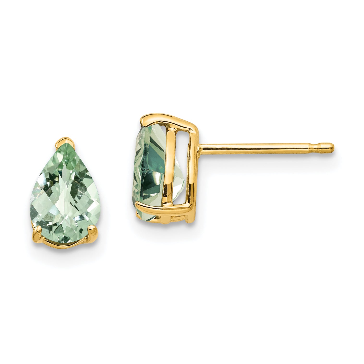 14k 7x5 Pear Checker-Cut Green Quartz Earrings Main image