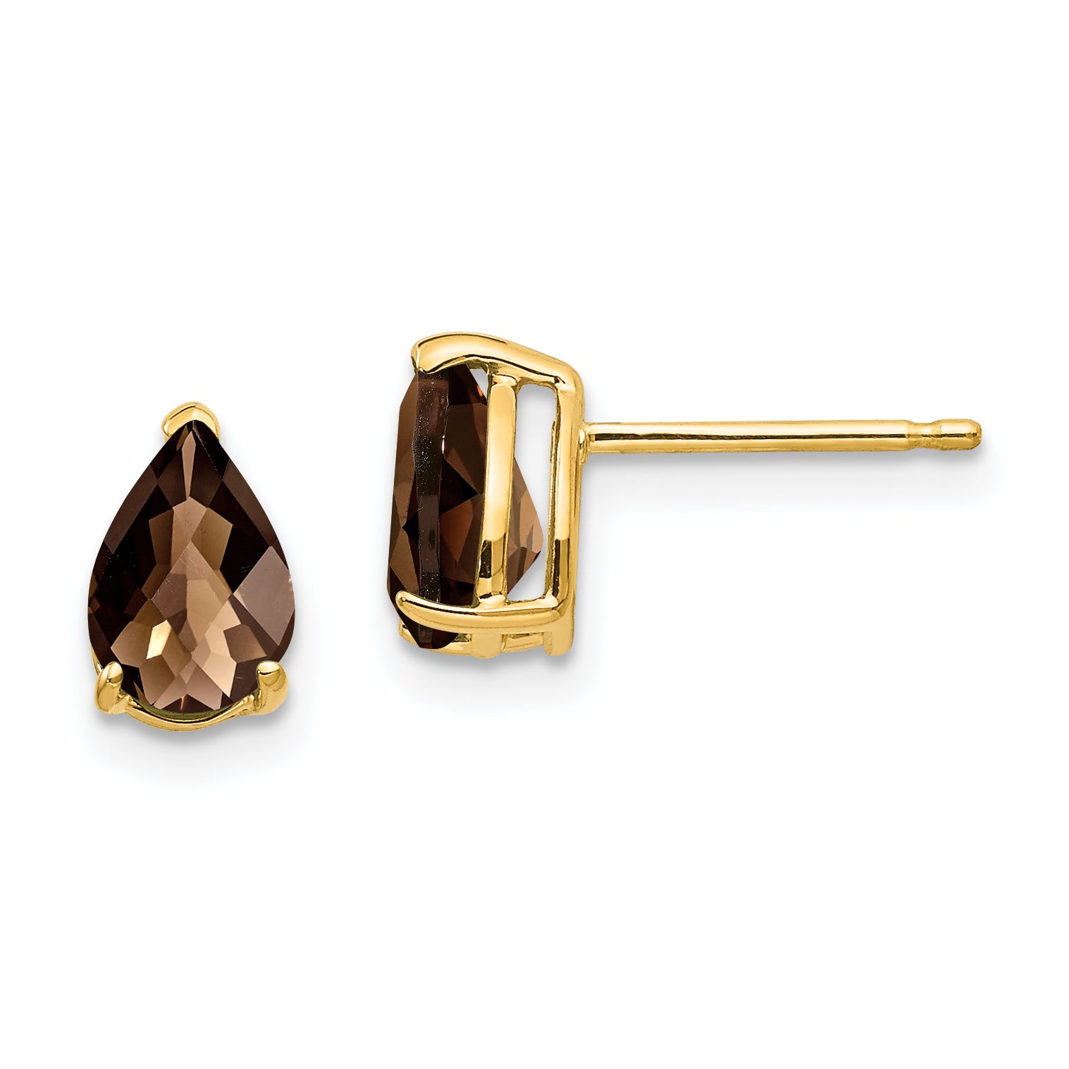14k 7x5 Pear Checker-Cut Smoky Quartz Earrings Main image