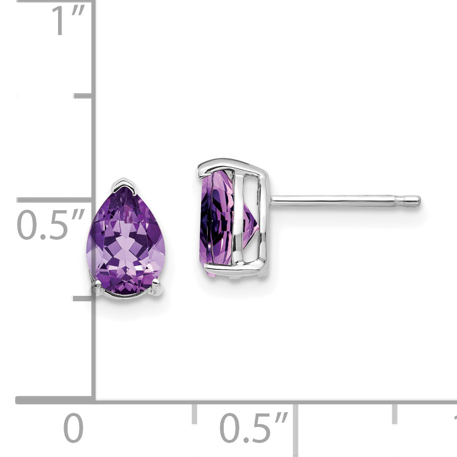 14k White Gold 7x5mm Pear Amethyst Earrings