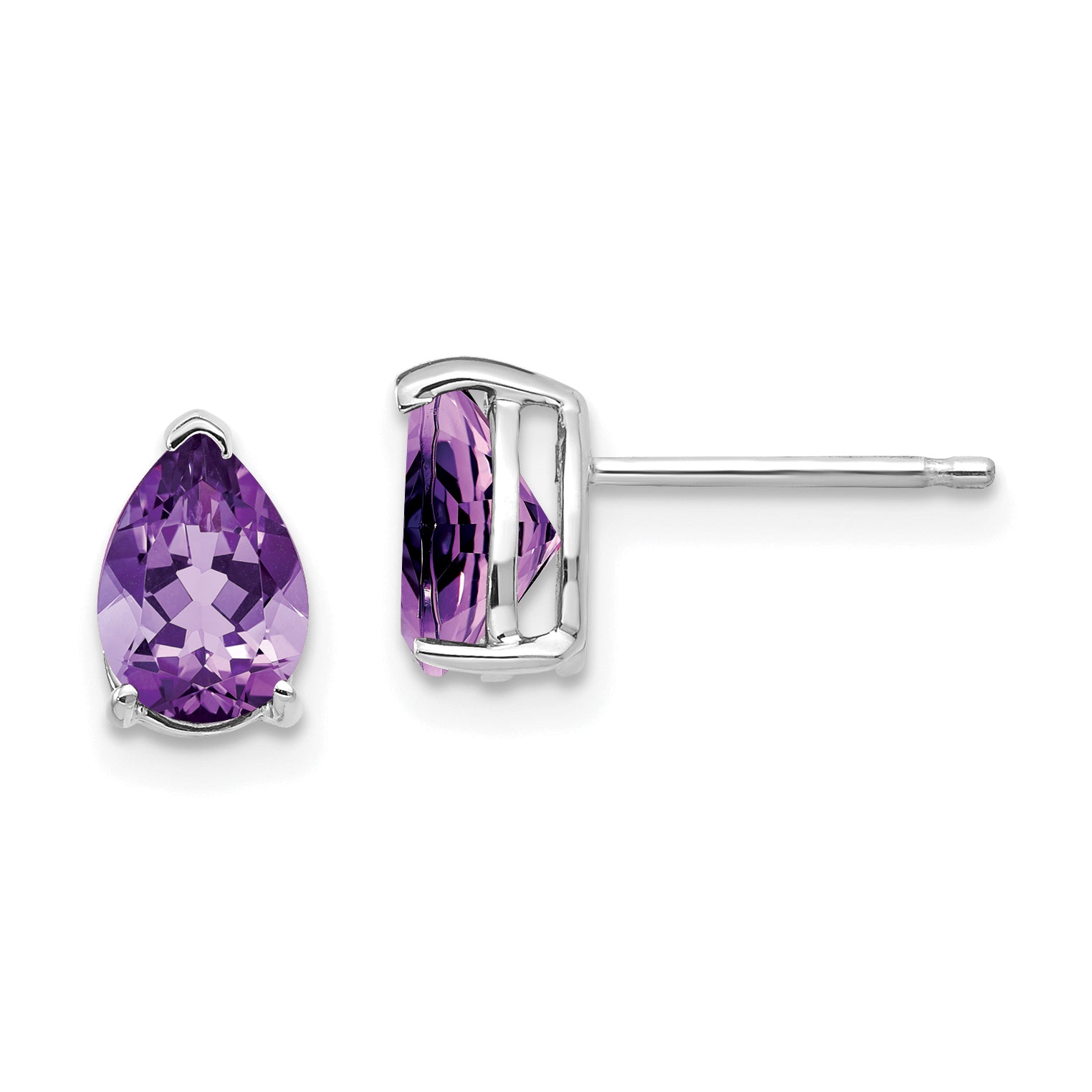 14k White Gold 7x5mm Pear Amethyst Earrings Main image