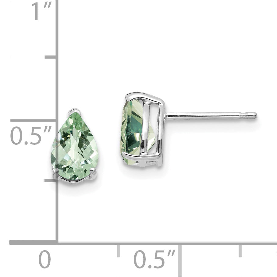 14kw 7x5 Pear Checker-Cut Green Quartz Earrings