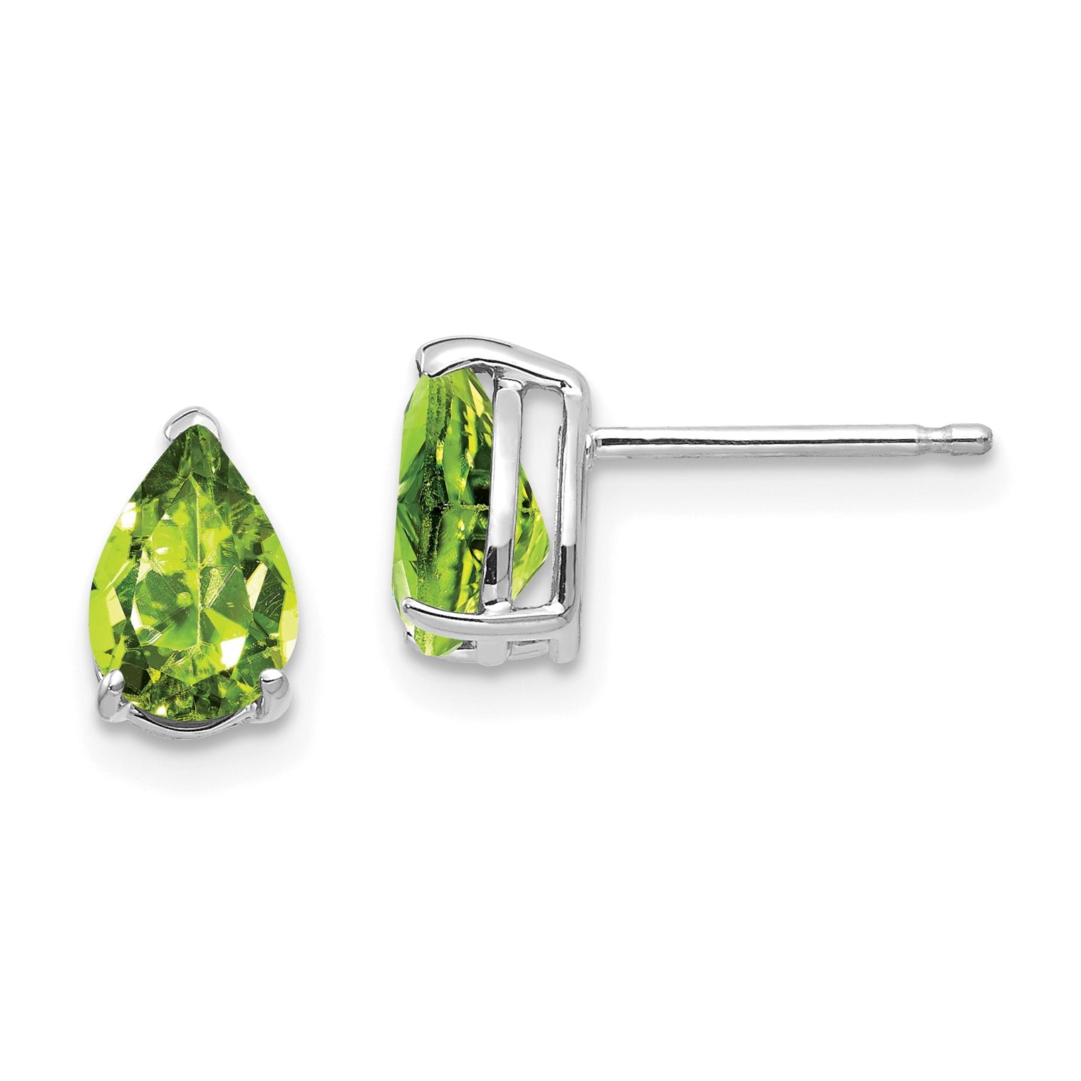 14k White Gold Peridot Pear Stud Earrings Main image