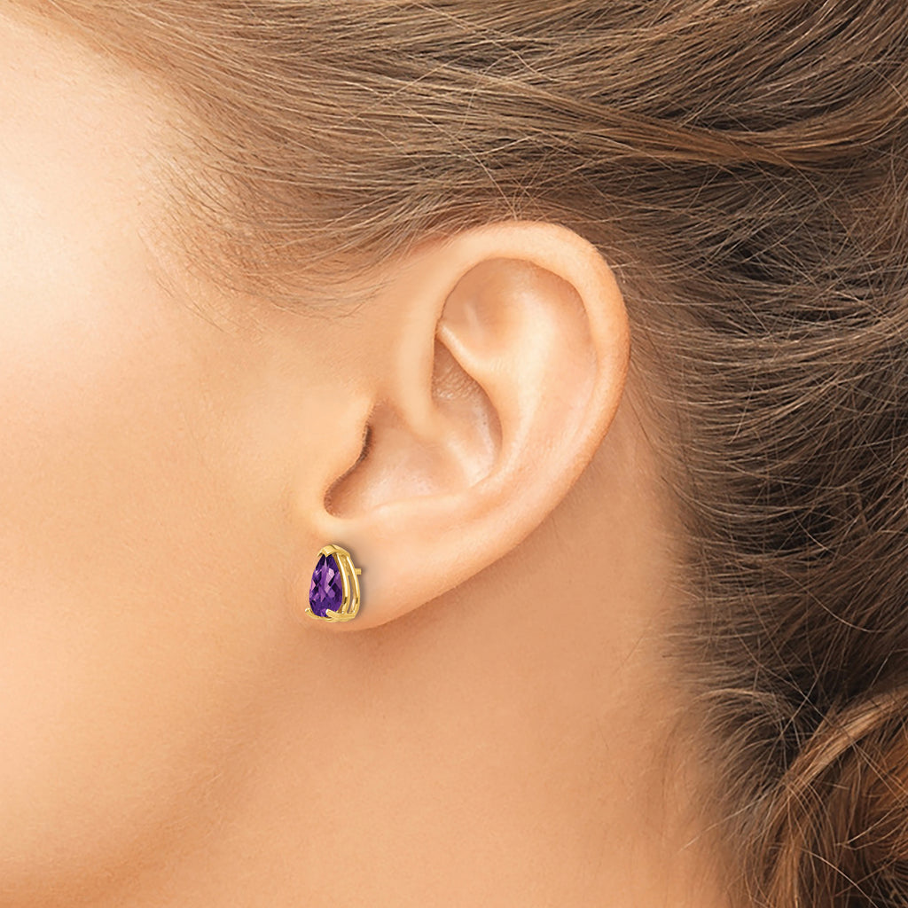 14k 8x5mm Pear Amethyst Checker Earrings