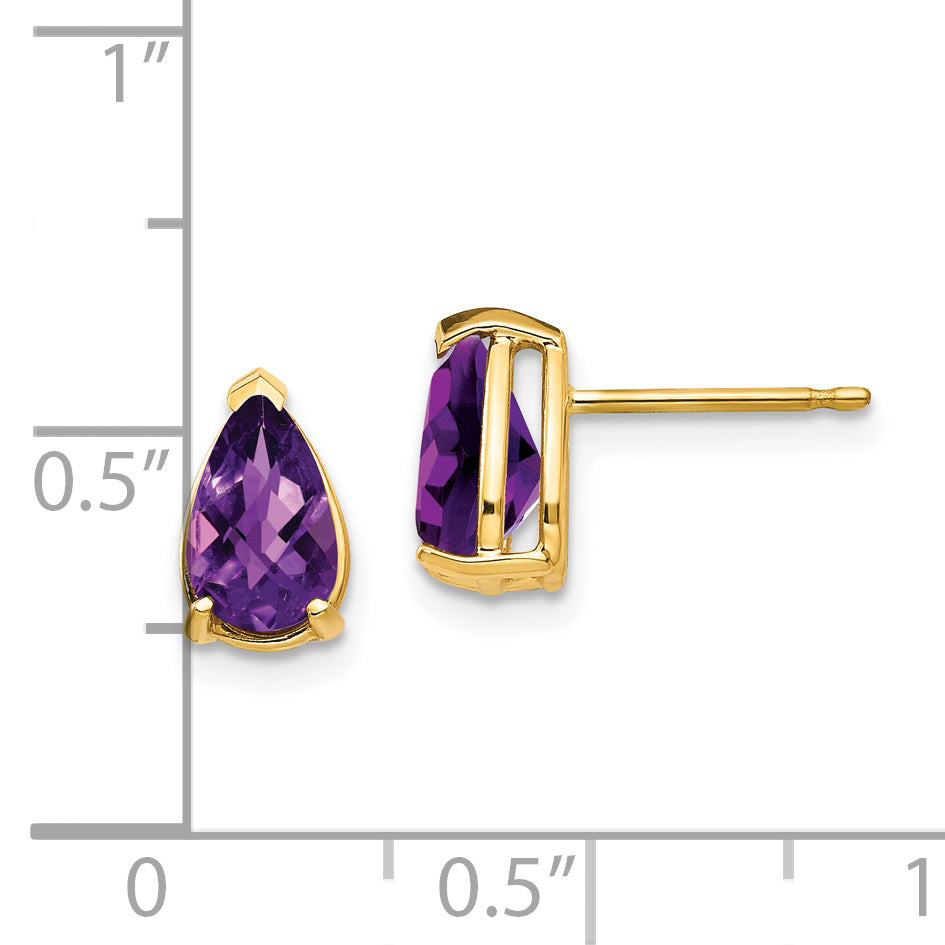 14k 8x5mm Pear Amethyst Checker Earrings