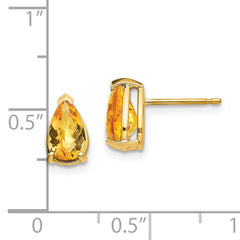 14k 8x5mm Pear Citrine Checker Earrings