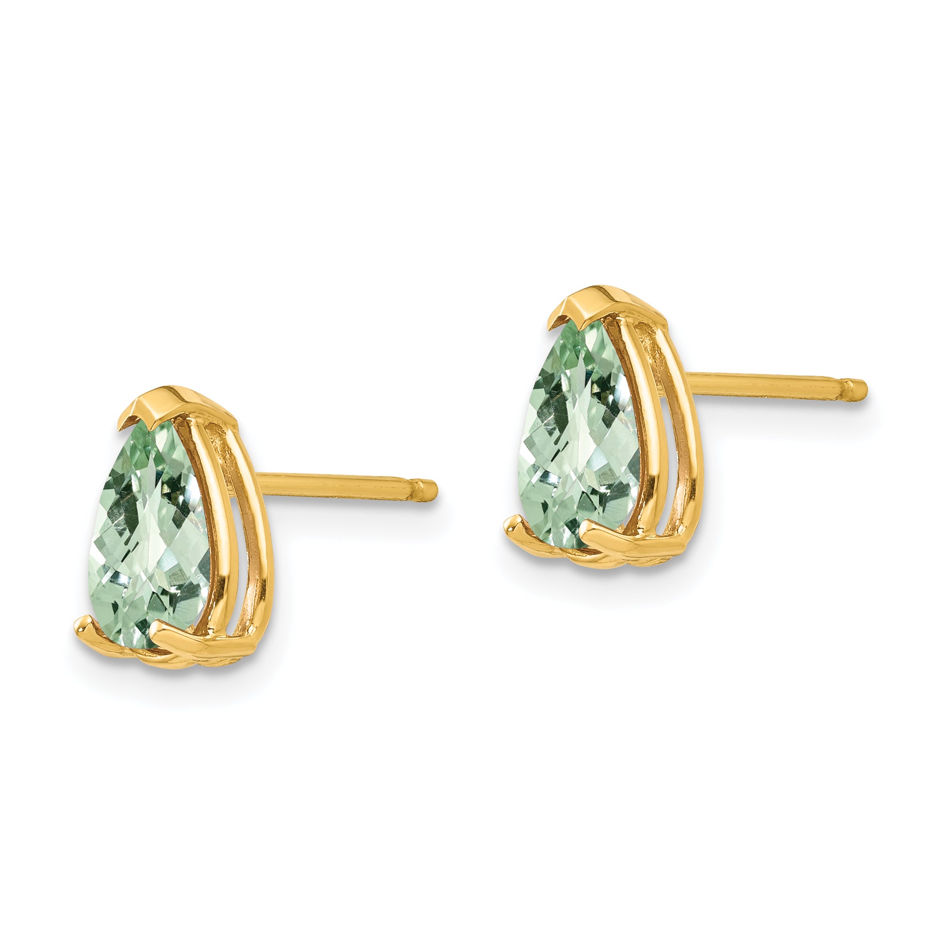 14k 8x5 Pear Checker-Cut Green Quartz Earrings Secondary image