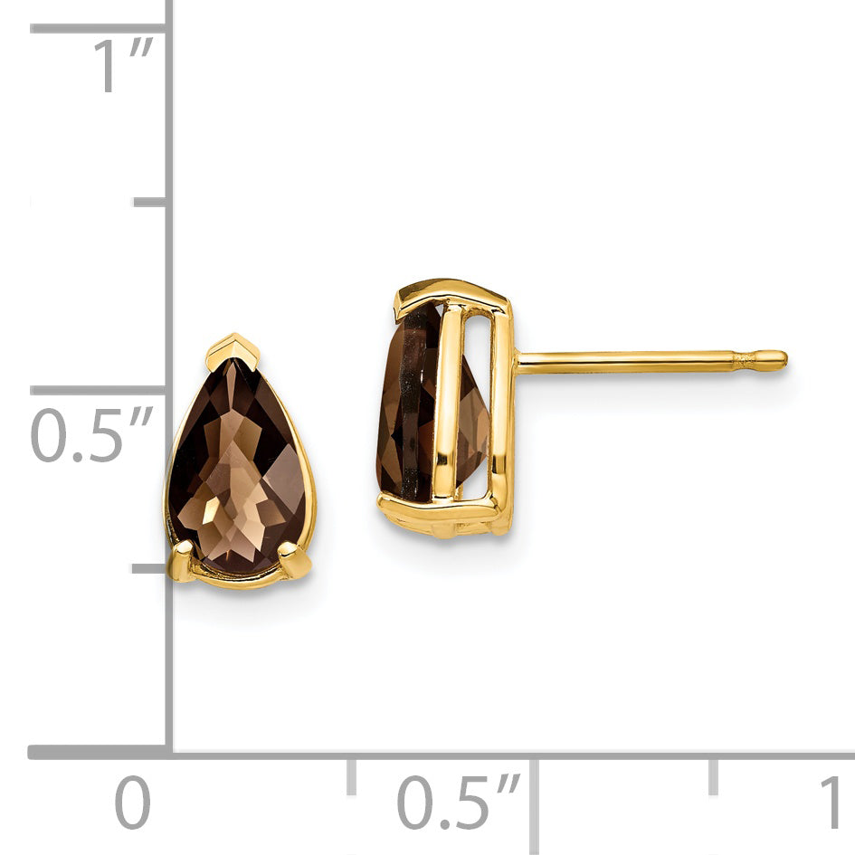14k 8x5 Pear Checker-Cut Smoky Quartz Earrings Secondary image