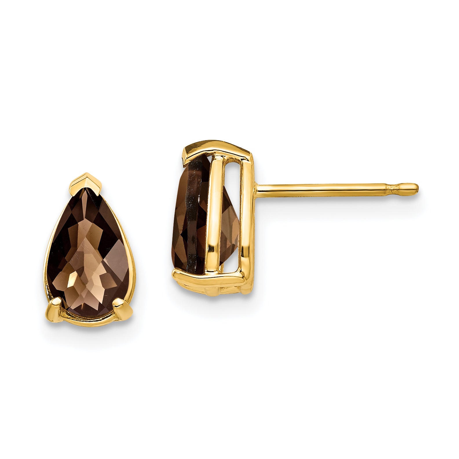 14k 8x5 Pear Checker-Cut Smoky Quartz Earrings Main image