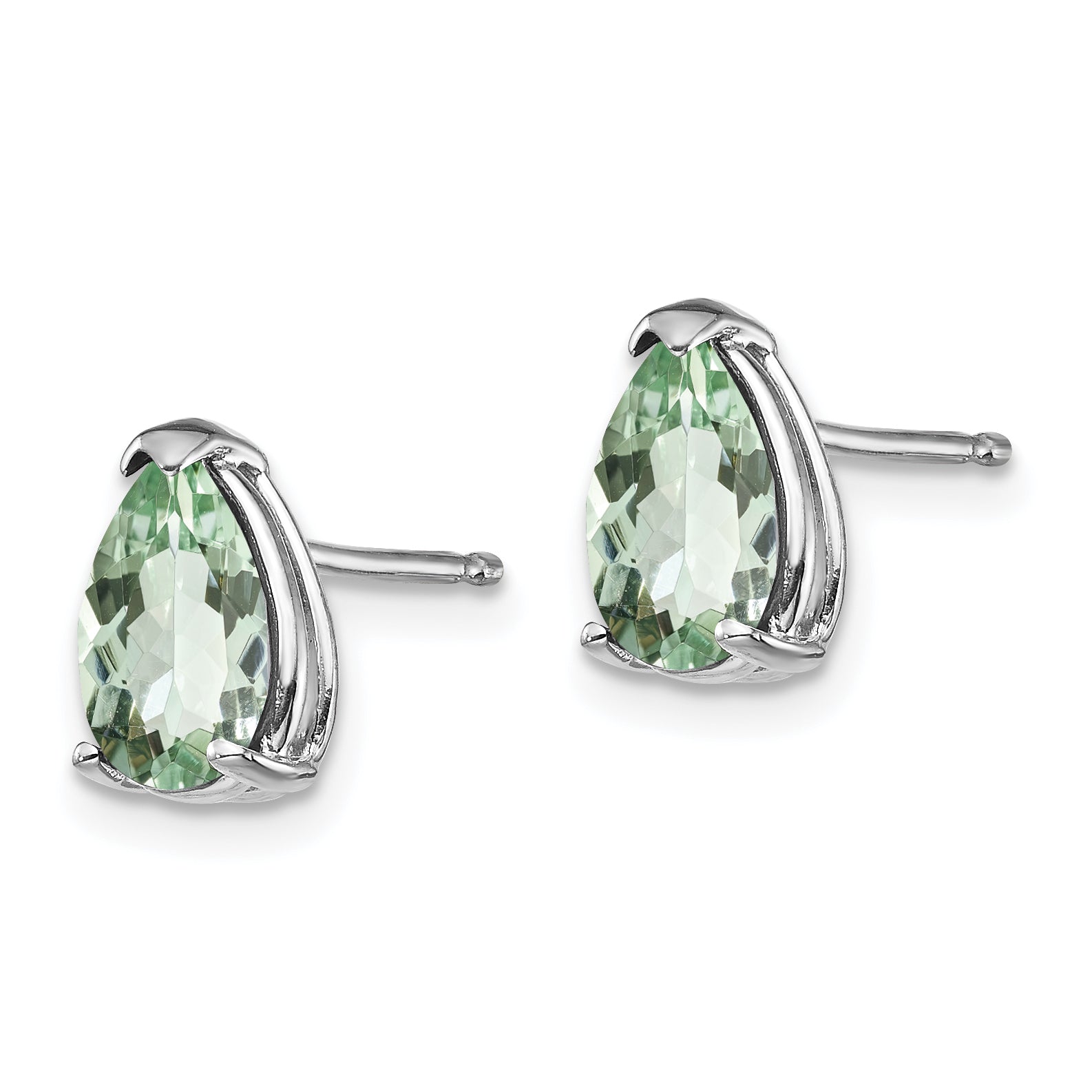 Pear Green Quartz Stud Earrings in 14K White Gold, 8x5mm Secondary image