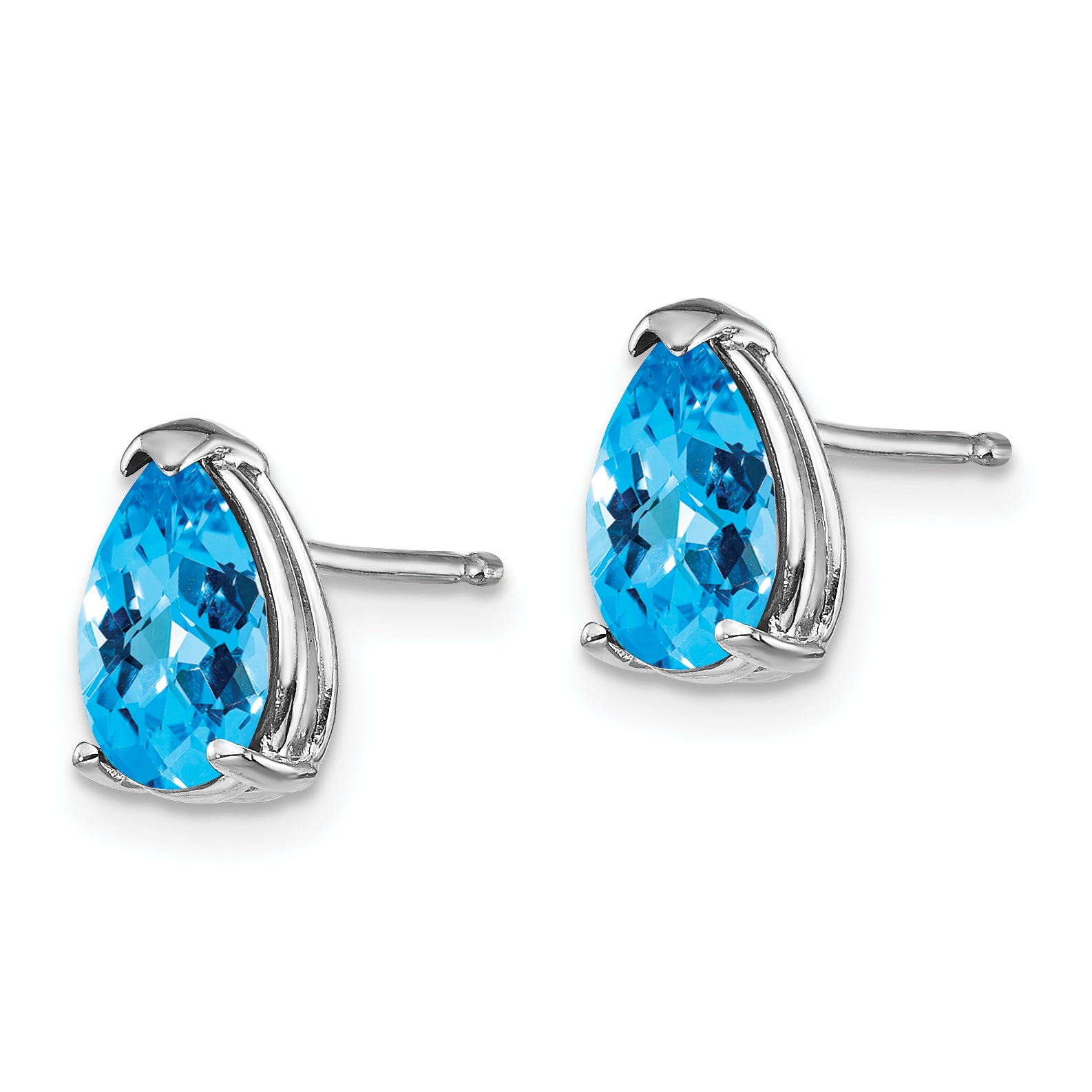 14k White Gold 8x5mm Pear Blue Topaz Checker Earrings Secondary image