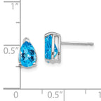14k White Gold 8x5mm Pear Blue Topaz Checker Earrings