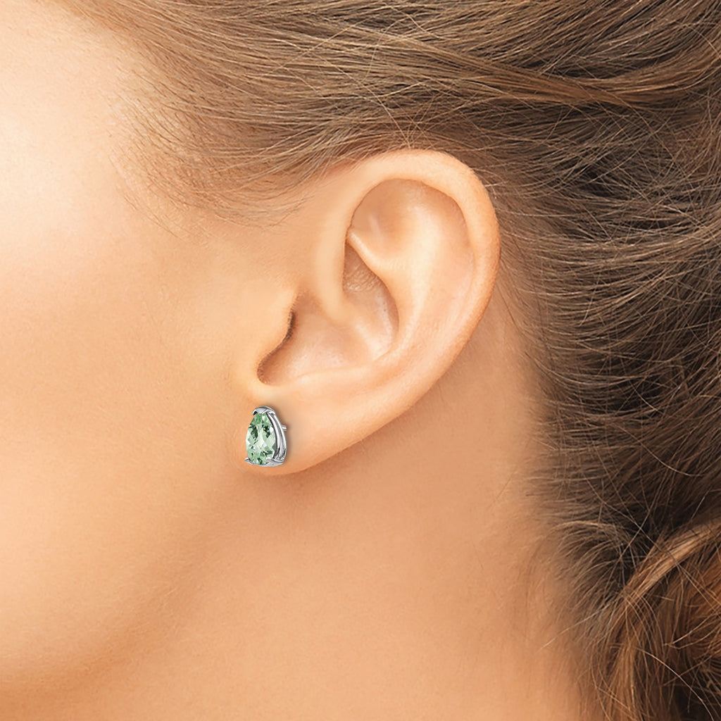 14kw 8x5 Pear Checker-Cut Green Quartz Earrings