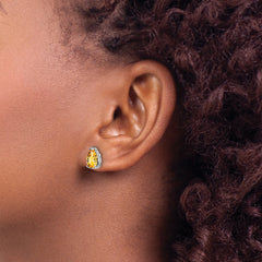 14k White Gold 8x5mm Pear Citrine Earrings