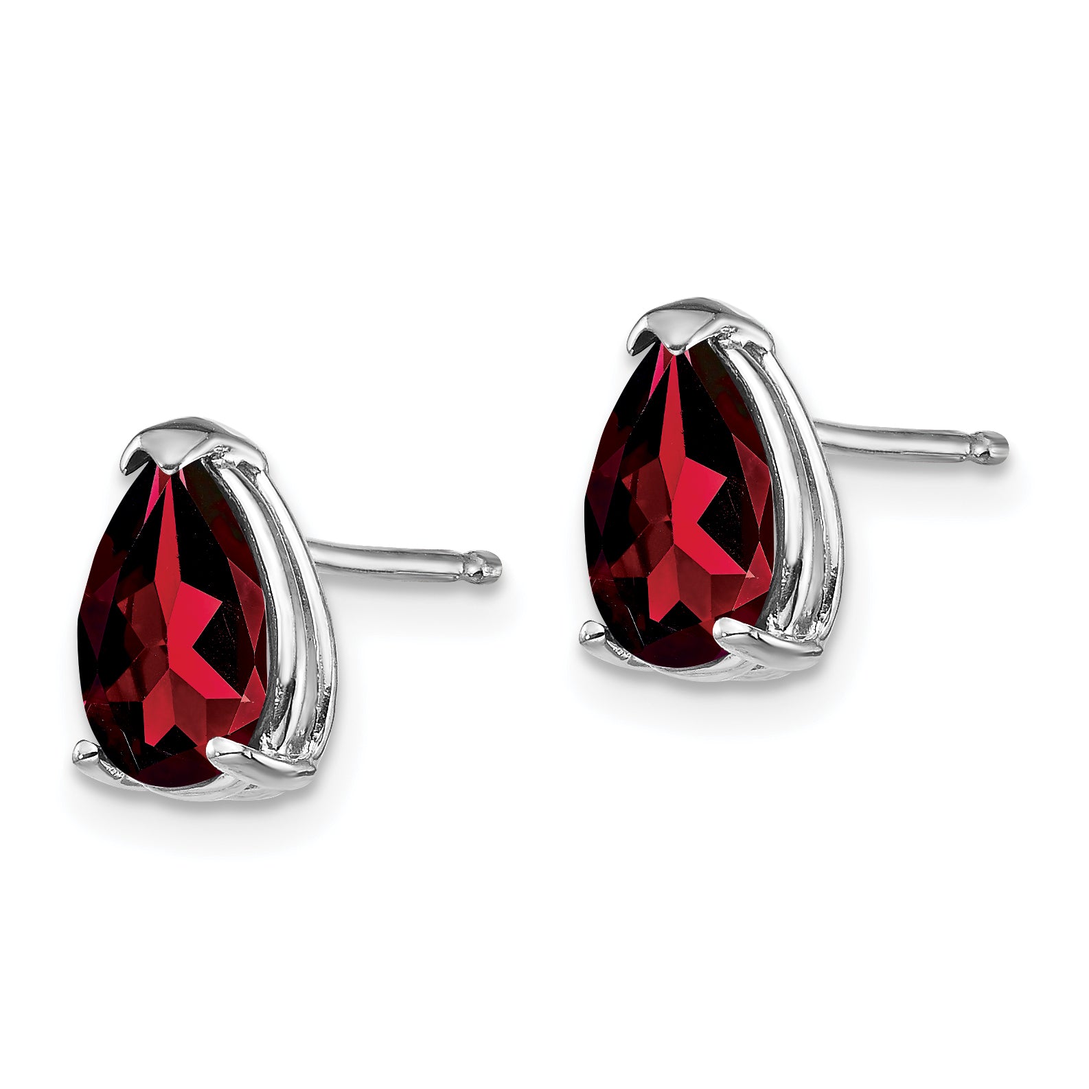 14k White Gold Garnet Pear Stud Earrings