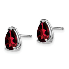 14k White Gold Garnet Pear Stud Earrings