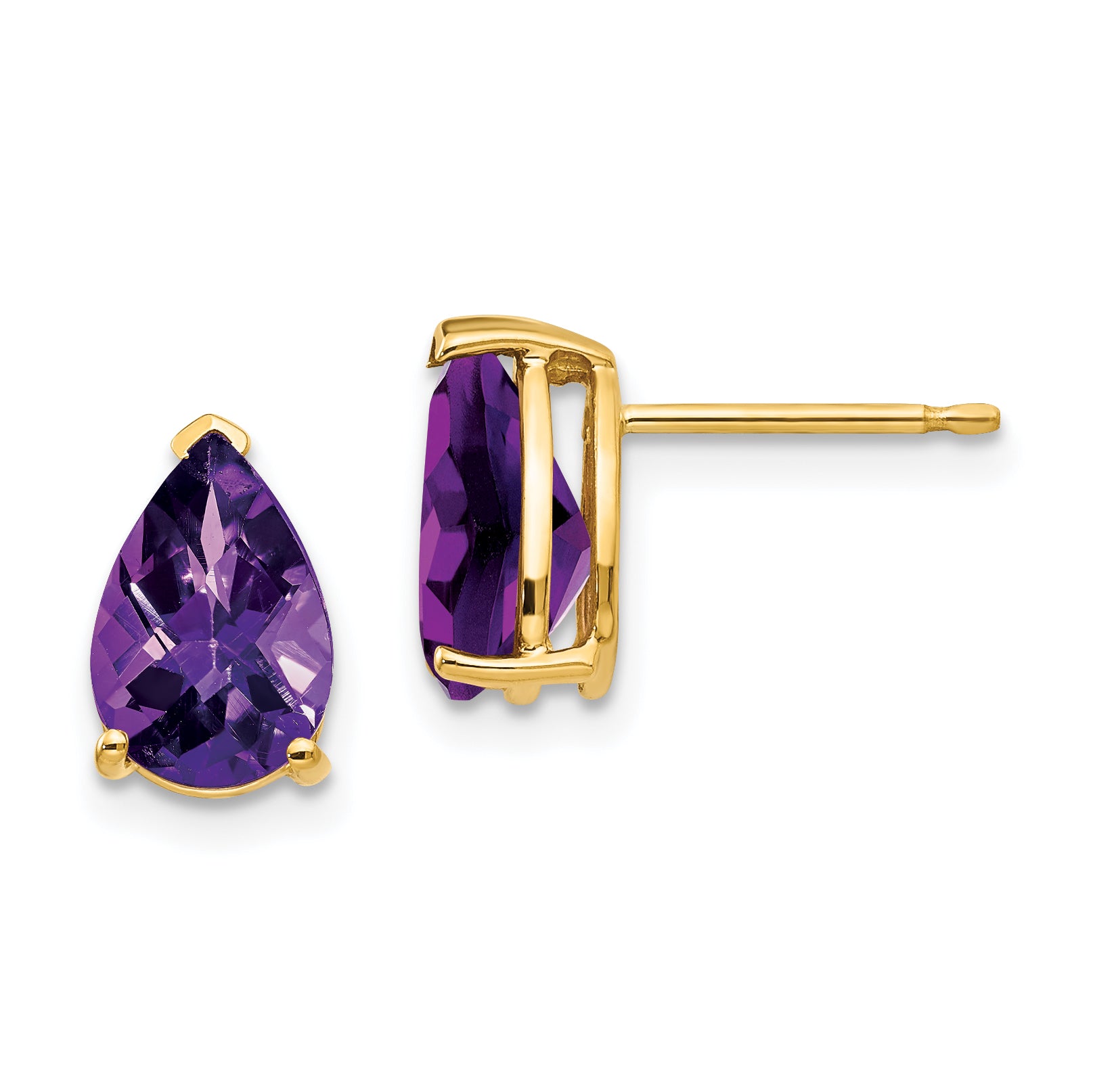 14k 9x6mm Pear Amethyst Checker Earrings Main image