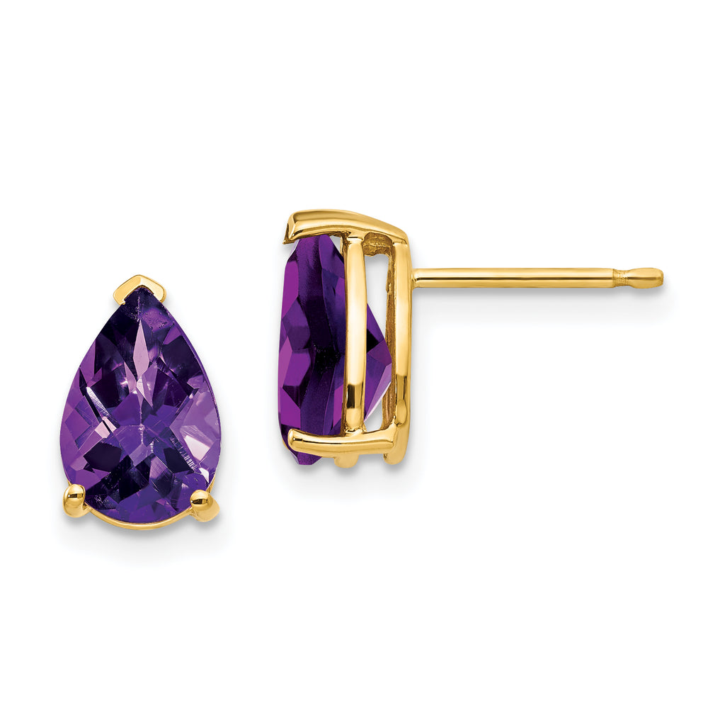 14k 9x6mm Pear Amethyst Checker Earrings
