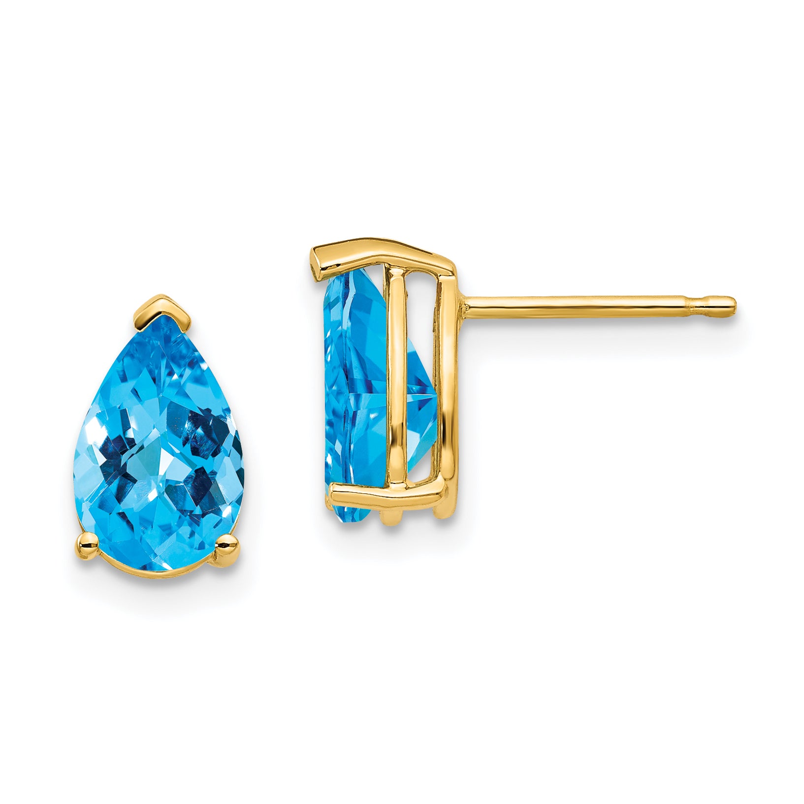 14k 9x6mm Pear Blue Topaz Checker Earrings Main image