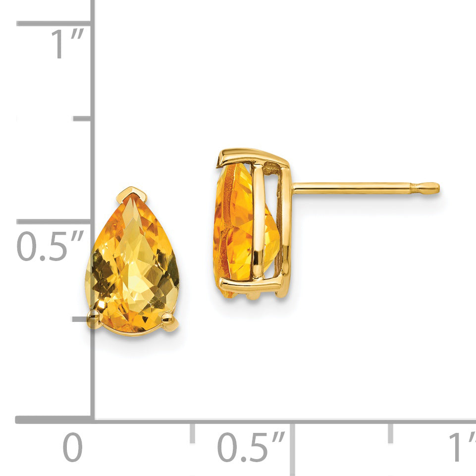 14k 9x6mm Pear Citrine Checker Earrings