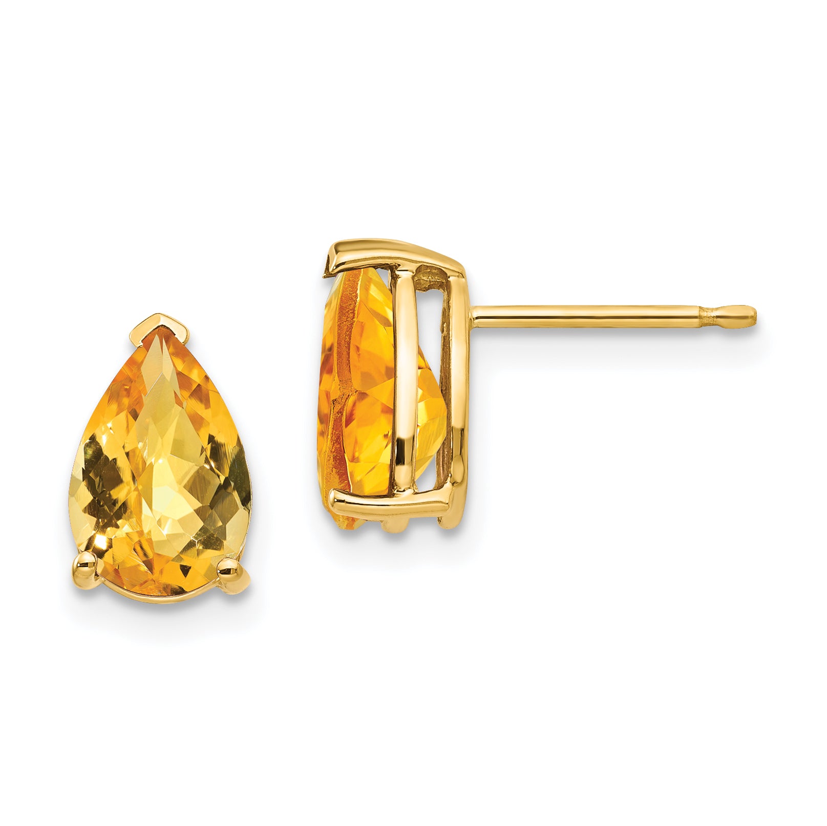 14k 9x6mm Pear Citrine Checker Earrings