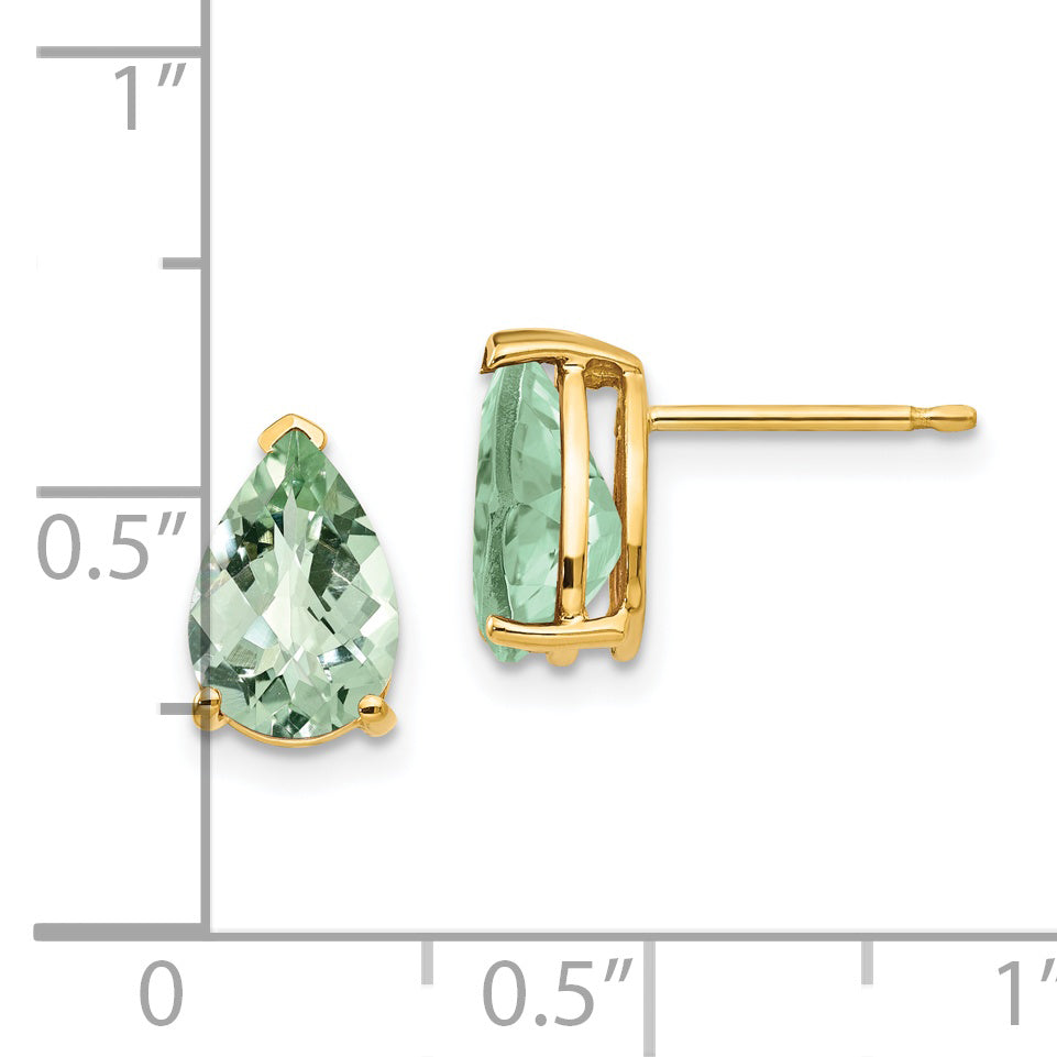 14k 9x6 Pear Checker-Cut Green Quartz Earrings Secondary image