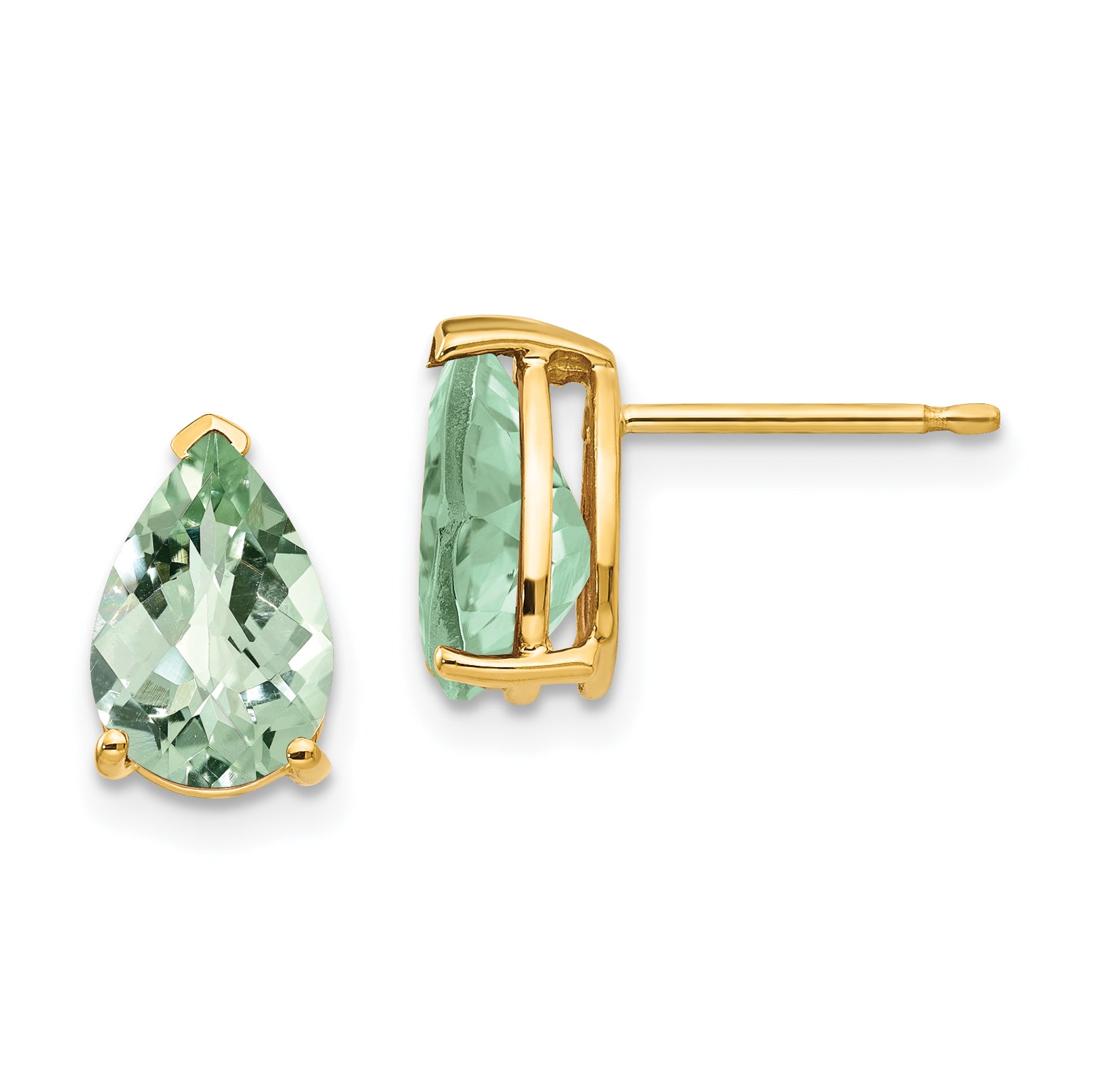 14k 9x6 Pear Checker-Cut Green Quartz Earrings Main image