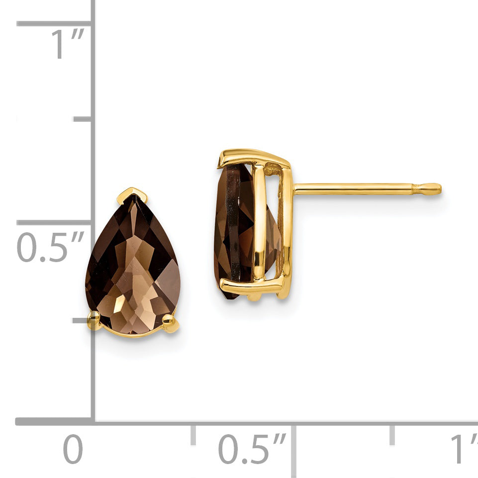 14k 9x6 Pear Checker-Cut Smoky Quartz Earrings Secondary image