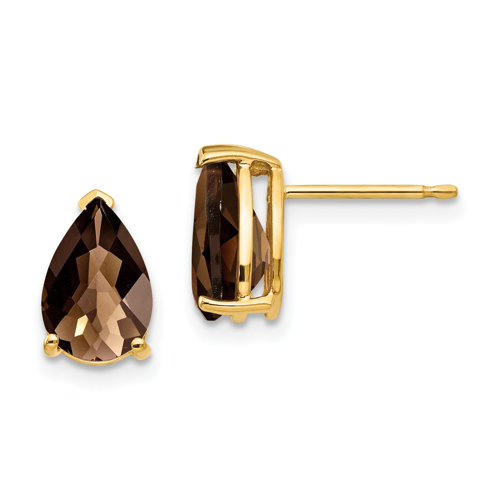 14k 9x6 Pear Checker-Cut Smoky Quartz Earrings Main image