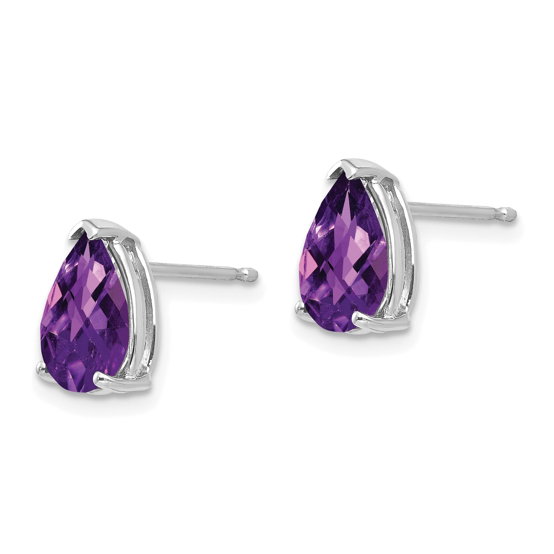 14k White Gold 9x6mm Pear Amethyst Checker Earrings Secondary image