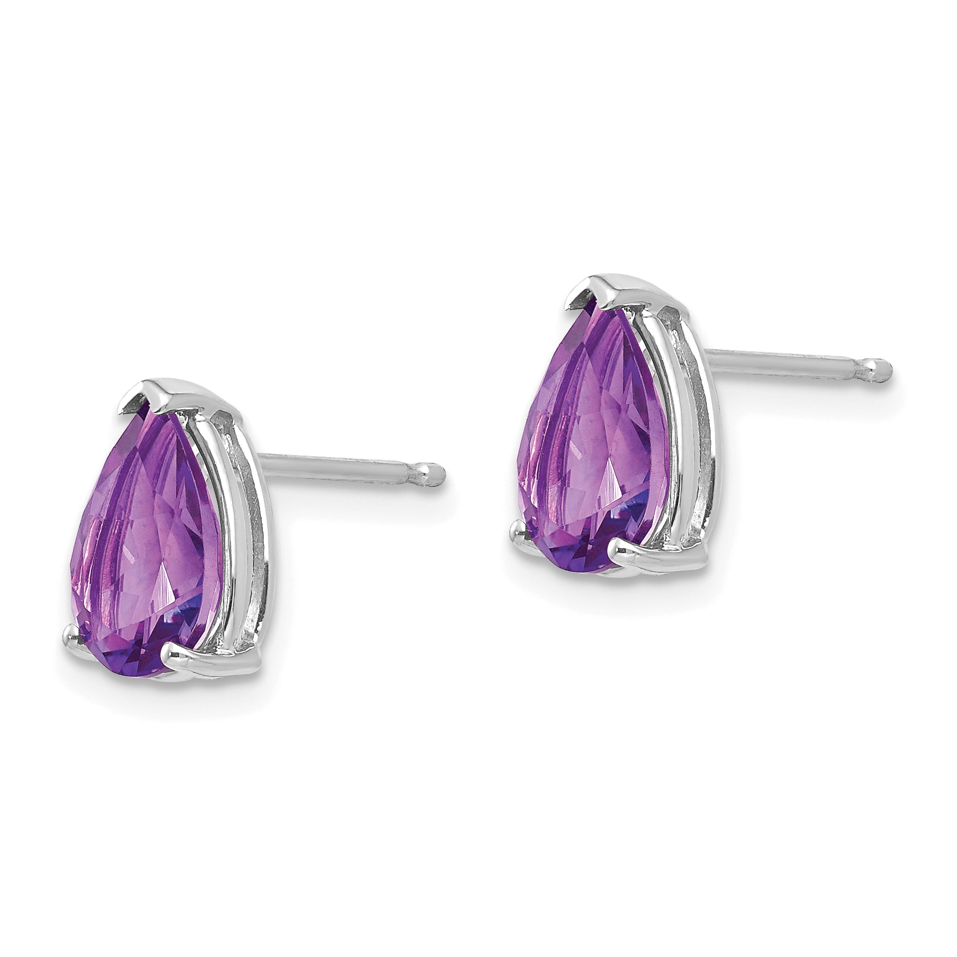 14k White Gold 9x6 Amethyst Pear Stud Earrings Secondary image