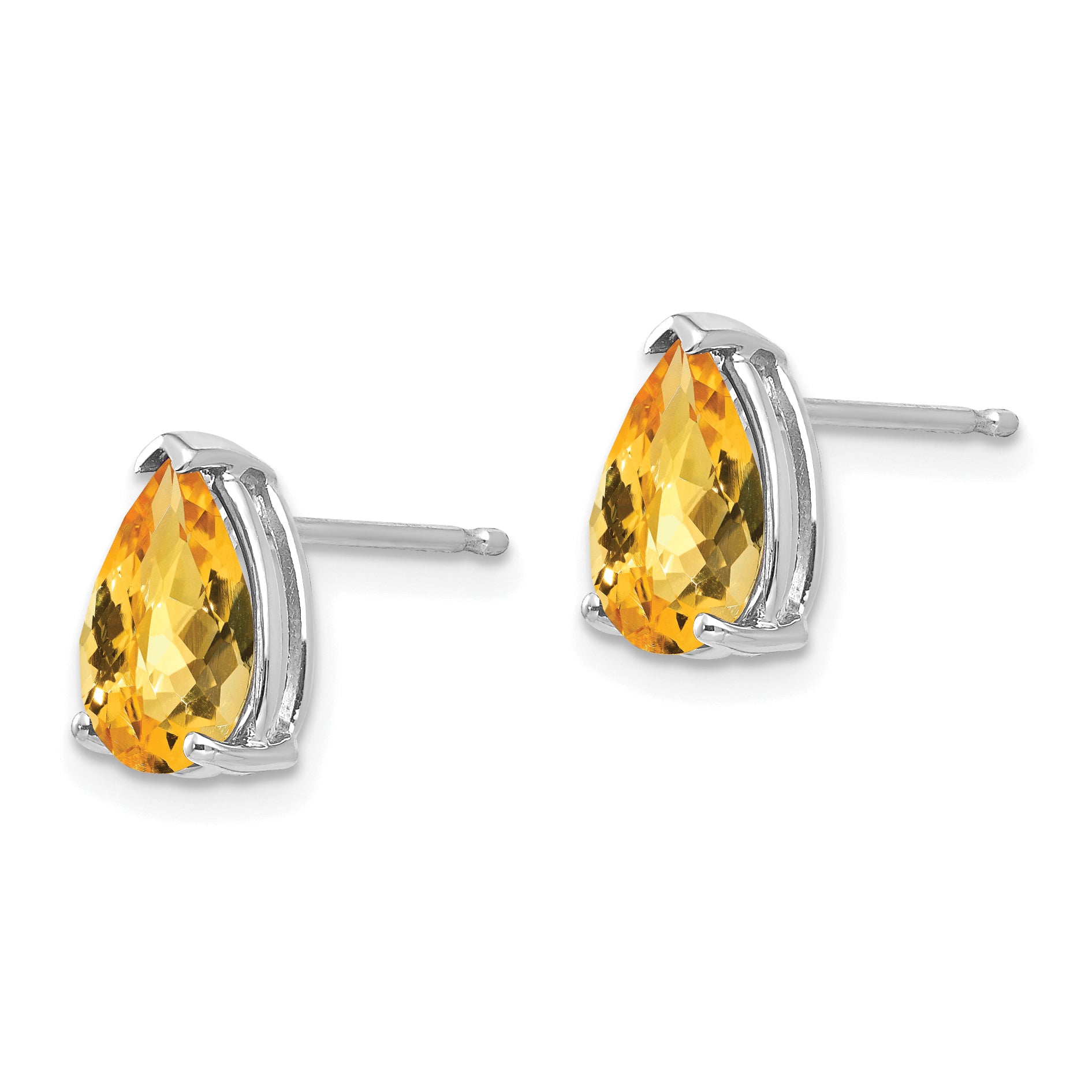 14k White Gold 9x6mm Pear Citrine Checker Earrings Secondary image
