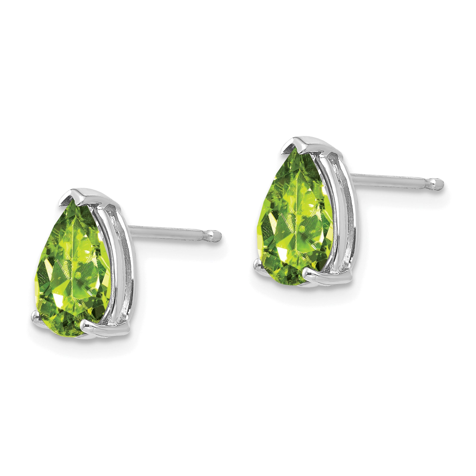 14k White Gold 9x6mm Pear Peridot Earrings Secondary image