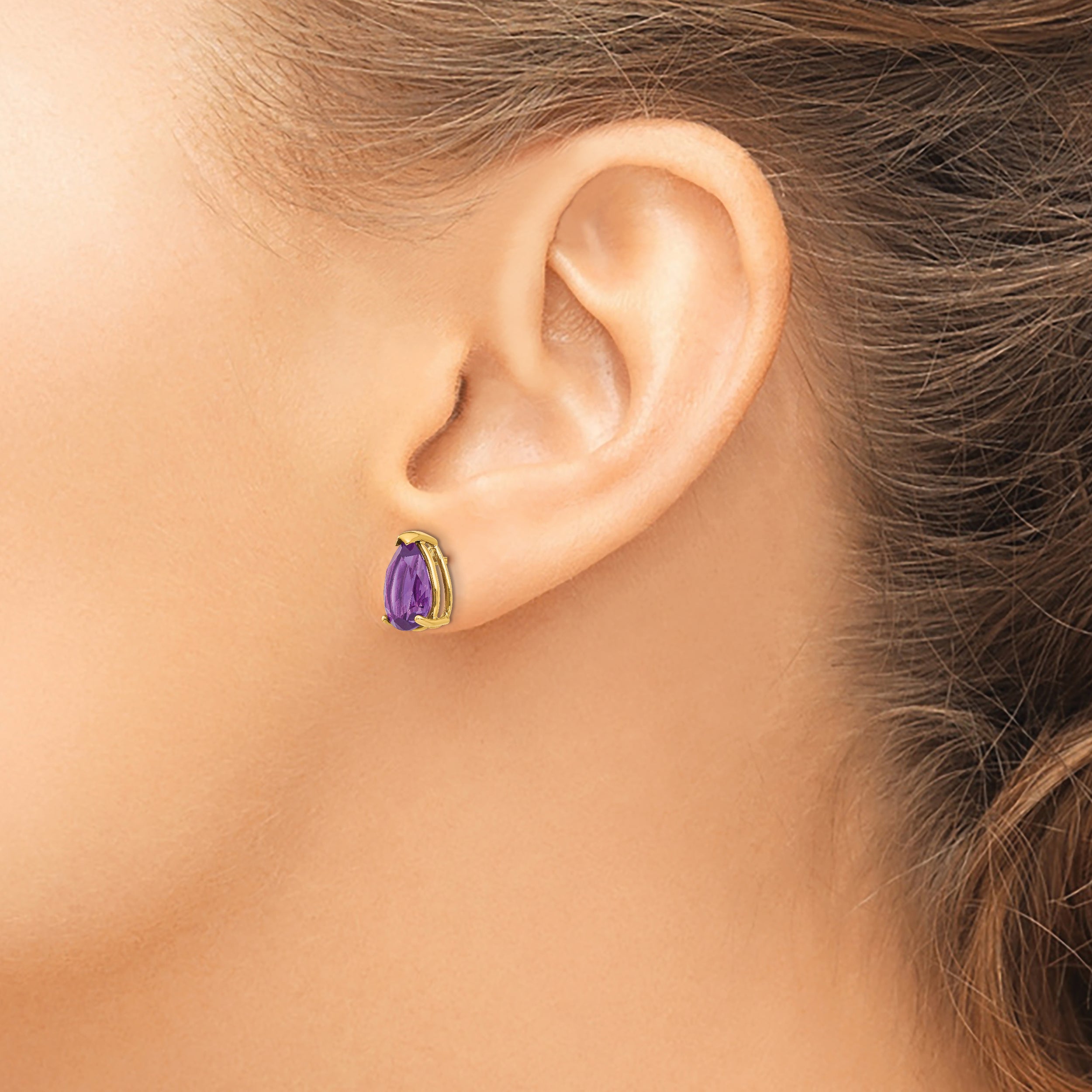 14k 10x7mm Pear Amethyst Earrings