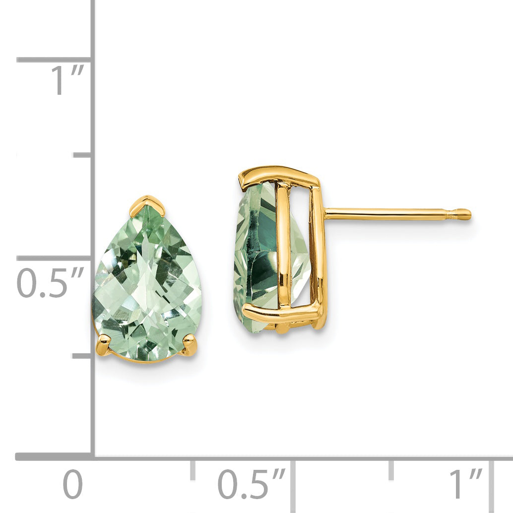 14k 10x7 Pear Checker-Cut Green Quartz Earrings Secondary image