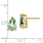 14k 10x7 Pear Checker-Cut Green Quartz Earrings