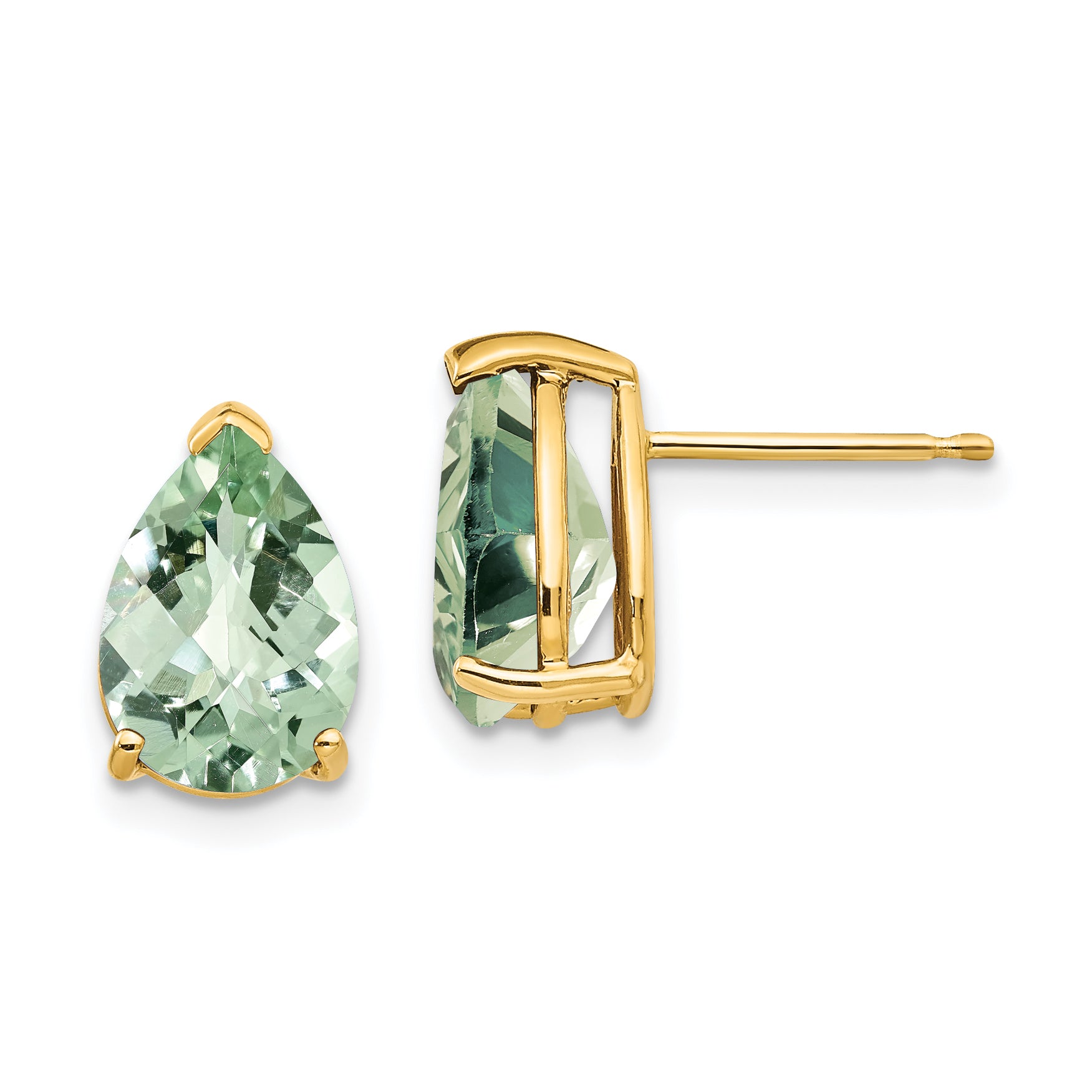 14k 10x7 Pear Checker-Cut Green Quartz Earrings Main image