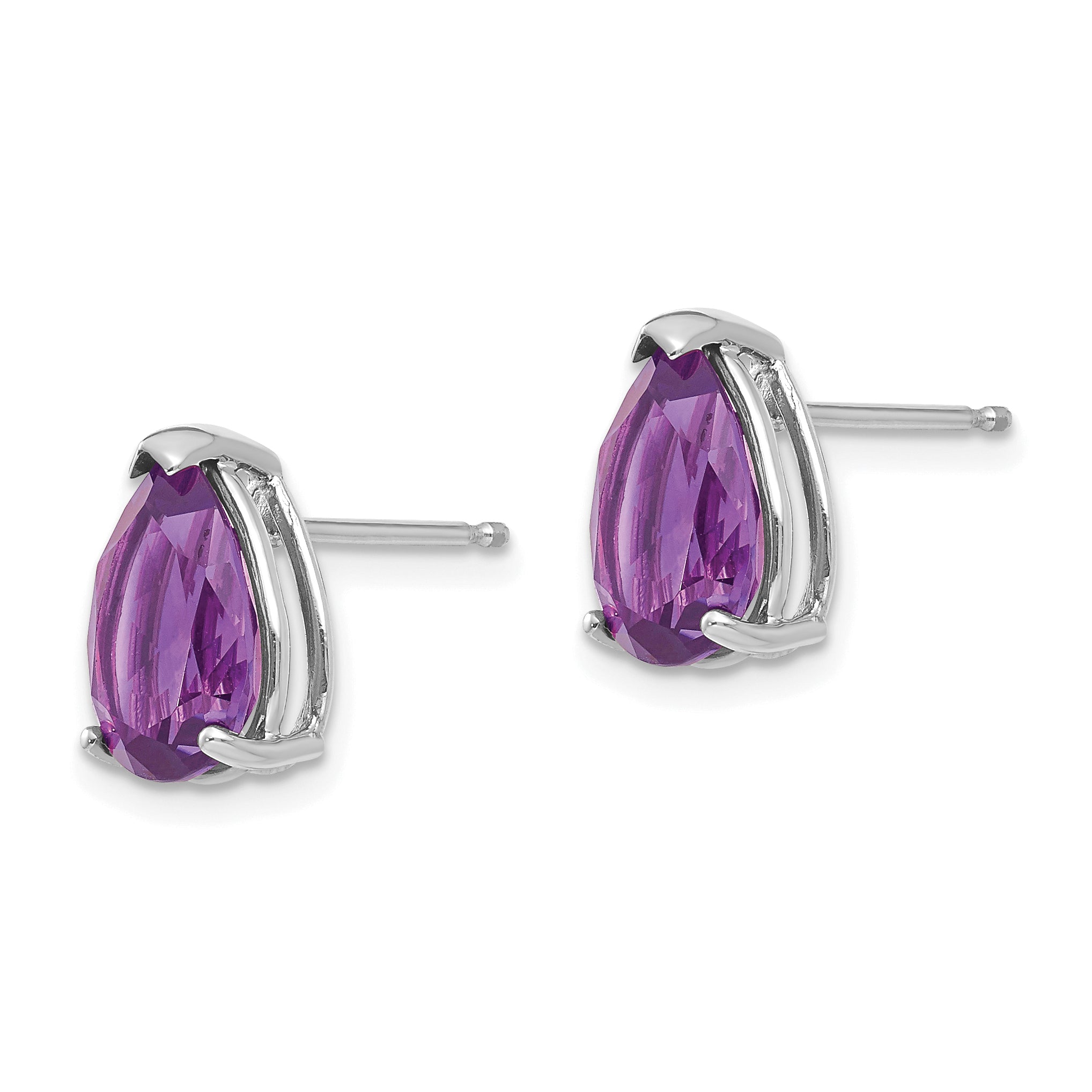 14k White Gold Amethyst Pear Stud Earrings Secondary image