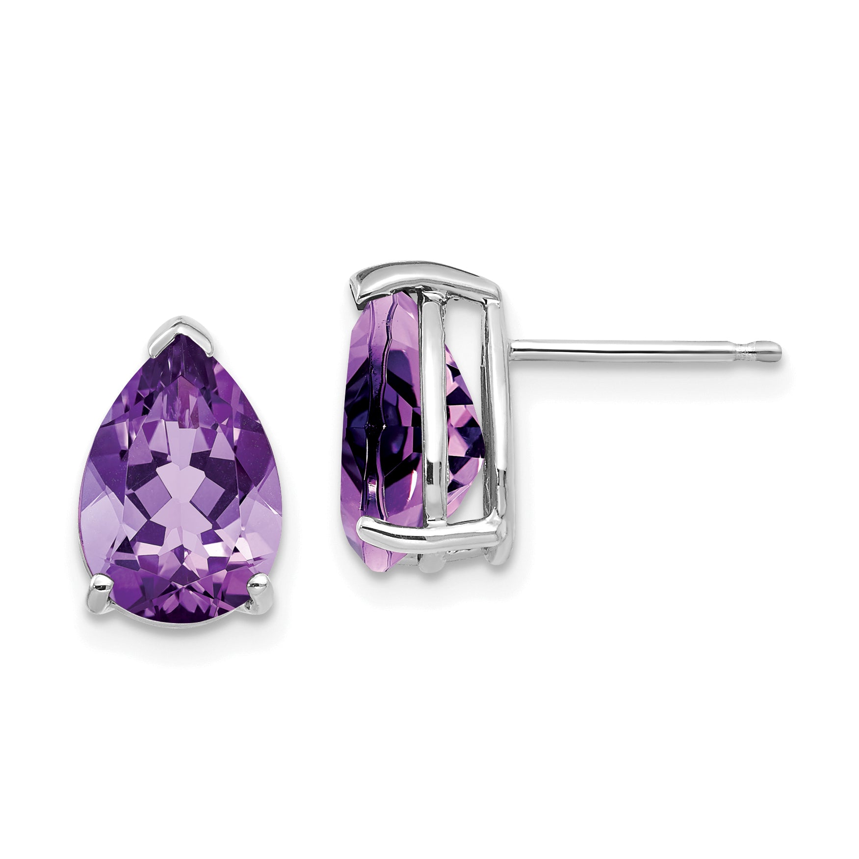 14k White Gold Amethyst Pear Stud Earrings Main image